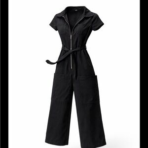 Black Zip- Front Short Sleeve Utility  Jumpsuit Size 7-9